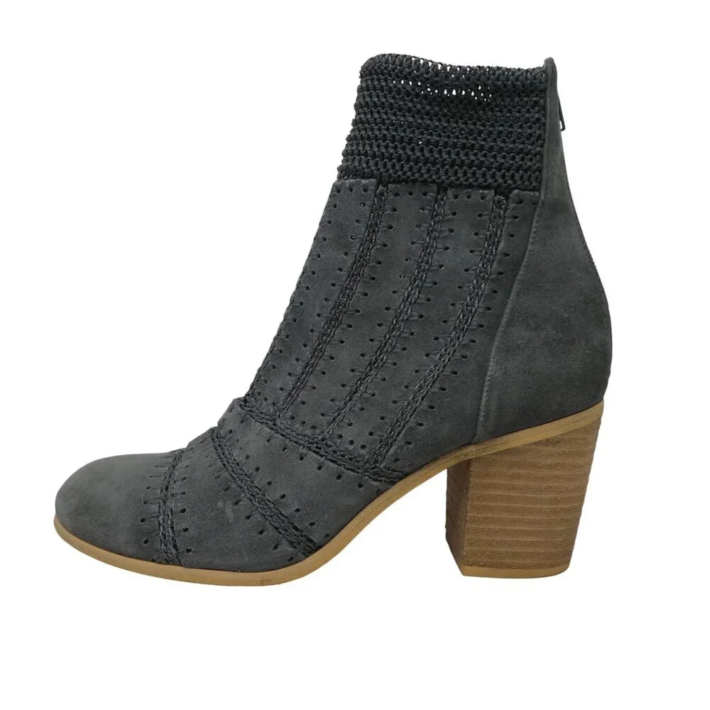Silent D Grey Suede Patchwork‎ Crochet Stitch Heeled Ankle Boots Womens 39